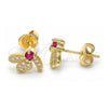 Oro Laminado Stud Earring, Gold Filled Style Dragon-Fly Design, with Ruby Cubic Zirconia and White Micro Pave, Polished, Golden Finish, 02.199.0028.2