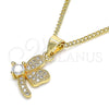Oro Laminado Pendant Necklace, Gold Filled Style Dragon-Fly Design, with White Cubic Zirconia and White Micro Pave, Polished, Golden Finish, 04.199.0035.20 (02 MM Thickness, 20 Inches Length)