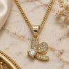 Oro Laminado Pendant Necklace, Gold Filled Style Dragon-Fly Design, with White Cubic Zirconia and White Micro Pave, Polished, Golden Finish, 04.199.0035.20 (02 MM Thickness, 20 Inches Length)