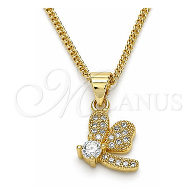 Oro Laminado Pendant Necklace, Gold Filled Style Dragon-Fly Design, with White Cubic Zirconia and White Micro Pave, Polished, Golden Finish, 04.199.0035.20 (02 MM Thickness, 20 Inches Length)