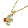 Oro Laminado Pendant Necklace, Gold Filled Style Dragon-Fly Design, with Garnet Cubic Zirconia and White Micro Pave, Polished, Golden Finish, 04.199.0035.1.20 (02 MM Thickness, 20 Inches Length)