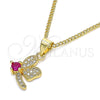 Oro Laminado Pendant Necklace, Gold Filled Style Dragon-Fly Design, with Ruby Cubic Zirconia and White Micro Pave, Polished, Golden Finish, 04.199.0035.2.20 (02 MM Thickness, 20 Inches Length)
