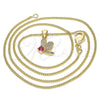 Oro Laminado Pendant Necklace, Gold Filled Style Dragon-Fly Design, with Ruby Cubic Zirconia and White Micro Pave, Polished, Golden Finish, 04.199.0035.2.20 (02 MM Thickness, 20 Inches Length)