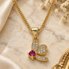 Oro Laminado Pendant Necklace, Gold Filled Style Dragon-Fly Design, with Ruby Cubic Zirconia and White Micro Pave, Polished, Golden Finish, 04.199.0035.2.20 (02 MM Thickness, 20 Inches Length)
