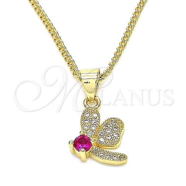 Gold Filled Necklace — Pendant Necklace Dragon-Fly Design with Ruby Cubic Zirconia — main product view — SKU 134264 | Oro Laminado collar — Pendant Necklace Dragon-Fly diseño with Ruby Cubic Zirconia — SKU 134264