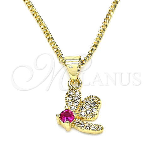Oro Laminado Pendant Necklace, Gold Filled Style Dragon-Fly Design, with Ruby Cubic Zirconia and White Micro Pave, Polished, Golden Finish, 04.199.0035.2.20 (02 MM Thickness, 20 Inches Length)