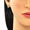 Oro Laminado Earring and Pendant Adult Set, Gold Filled Style Angel Design, with Garnet Micro Pave and White Cubic Zirconia, Polished, Golden Finish, 10.156.0203.1