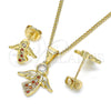 Oro Laminado Earring and Pendant Adult Set, Gold Filled Style Angel Design, with Garnet Micro Pave and White Cubic Zirconia, Polished, Golden Finish, 10.156.0203.1