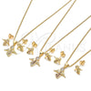 Oro Laminado Earring and Pendant Adult Set, Gold Filled Style Angel Design, with Garnet Micro Pave and White Cubic Zirconia, Polished, Golden Finish, 10.156.0203.1