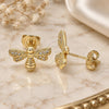 Oro Laminado Stud Earring, Gold Filled Style Bee Design, with White Micro Pave, Polished, Golden Finish, 02.156.0435