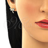 Oro Laminado Stud Earring, Gold Filled Style Dragon-Fly Design, with Garnet and White Micro Pave, Polished, Golden Finish, 02.156.0396.5