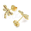 Oro Laminado Stud Earring, Gold Filled Style Dragon-Fly Design, with Garnet and White Micro Pave, Polished, Golden Finish, 02.156.0396.5