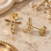 Oro Laminado Stud Earring, Gold Filled Style Dragon-Fly Design, with Garnet and White Micro Pave, Polished, Golden Finish, 02.156.0396.5