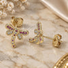 Oro Laminado Stud Earring, Gold Filled Style Dragon-Fly Design, with Ruby and White Micro Pave, Polished, Golden Finish, 02.156.0396.6