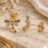 Oro Laminado Stud Earring, Gold Filled Style Dragon-Fly Design, with Black and White Micro Pave, Polished, Golden Finish, 02.156.0396.7