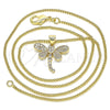 Oro Laminado Pendant Necklace, Gold Filled Style Dragon-Fly Design, with White Micro Pave, Polished, Golden Finish, 04.156.0297.20