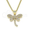 Oro Laminado Pendant Necklace, Gold Filled Style Dragon-Fly Design, with White Micro Pave, Polished, Golden Finish, 04.156.0297.20