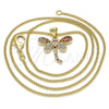Oro Laminado Pendant Necklace, Gold Filled Style Dragon-Fly Design, with Garnet and White Micro Pave, Polished, Golden Finish, 04.156.0297.1.20 (02 MM Thickness, 20 Inches Length)