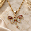 Oro Laminado Pendant Necklace, Gold Filled Style Dragon-Fly Design, with Garnet and White Micro Pave, Polished, Golden Finish, 04.156.0297.1.20 (02 MM Thickness, 20 Inches Length)