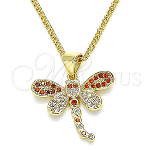 Gold Filled Necklace — Pendant Necklace Dragon-Fly Design with Garnet and White — main product view — SKU 134279 | Oro Laminado collar — Pendant Necklace Dragon-Fly diseño with Garnet and blanco — SKU 134279