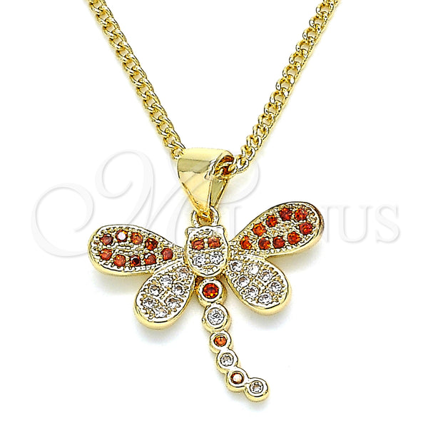 Gold Filled Necklace — Pendant Necklace Dragon-Fly Design with Garnet and White — main product view — SKU 134279 | Oro Laminado collar — Pendant Necklace Dragon-Fly diseño with Garnet and blanco — SKU 134279