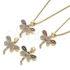 Oro Laminado Pendant Necklace, Gold Filled Style Dragon-Fly Design, with Garnet and White Micro Pave, Polished, Golden Finish, 04.156.0297.1.20 (02 MM Thickness, 20 Inches Length)
