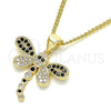 Oro Laminado Pendant Necklace, Gold Filled Style Dragon-Fly Design, with Black and White Micro Pave, Polished, Golden Finish, 04.156.0297.3.20 (02 MM Thickness, 20 Inches Length)