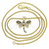 Oro Laminado Pendant Necklace, Gold Filled Style Dragon-Fly Design, with Black and White Micro Pave, Polished, Golden Finish, 04.156.0297.3.20 (02 MM Thickness, 20 Inches Length)