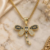 Oro Laminado Pendant Necklace, Gold Filled Style Dragon-Fly Design, with Black and White Micro Pave, Polished, Golden Finish, 04.156.0297.3.20 (02 MM Thickness, 20 Inches Length)
