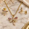 Oro Laminado Earring and Pendant Adult Set, Gold Filled Style Dragon-Fly Design, with Ruby and White Micro Pave, Polished, Golden Finish, 10.156.0148.3