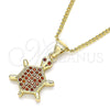 Oro Laminado Pendant Necklace, Gold Filled Style Turtle Design, with Garnet Micro Pave, Polished, Golden Finish, 04.156.0298.20 (02 MM Thickness, 20 Inches Length)