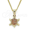 Oro Laminado Pendant Necklace, Gold Filled Style Turtle Design, with Garnet Micro Pave, Polished, Golden Finish, 04.156.0298.20 (02 MM Thickness, 20 Inches Length)