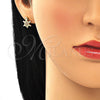 Oro Laminado Stud Earring, Gold Filled Style Turtle Design, with Garnet Micro Pave, Polished, Golden Finish, 02.156.0436