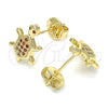 Oro Laminado Stud Earring, Gold Filled Style Turtle Design, with Garnet Micro Pave, Polished, Golden Finish, 02.156.0436