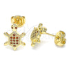 Oro Laminado Stud Earring, Gold Filled Style Turtle Design, with Garnet Micro Pave, Polished, Golden Finish, 02.156.0436