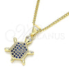 Oro Laminado Pendant Necklace, Gold Filled Style Turtle Design, with Sapphire Blue and White Micro Pave, Polished, Golden Finish, 04.156.0298.1.20 (02 MM Thickness, 20 Inches Length)