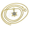 Oro Laminado Pendant Necklace, Gold Filled Style Turtle Design, with Sapphire Blue and White Micro Pave, Polished, Golden Finish, 04.156.0298.1.20 (02 MM Thickness, 20 Inches Length)