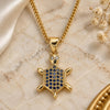 Oro Laminado Pendant Necklace, Gold Filled Style Turtle Design, with Sapphire Blue and White Micro Pave, Polished, Golden Finish, 04.156.0298.1.20 (02 MM Thickness, 20 Inches Length)