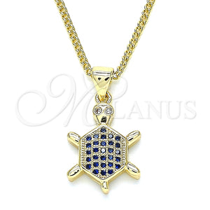 Gold Filled Necklace — Pendant Necklace Turtle Design with Sapphire Blue and — main product view — SKU 134290 | Oro Laminado collar — Pendant Necklace Turtle diseño with Sapphire Blue and — SKU 134290