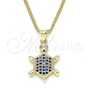 Oro Laminado Pendant Necklace, Gold Filled Style Turtle Design, with Sapphire Blue and White Micro Pave, Polished, Golden Finish, 04.156.0298.1.20 (02 MM Thickness, 20 Inches Length)