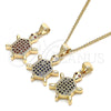 Oro Laminado Pendant Necklace, Gold Filled Style Turtle Design, with Sapphire Blue and White Micro Pave, Polished, Golden Finish, 04.156.0298.1.20 (02 MM Thickness, 20 Inches Length)