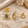 Oro Laminado Stud Earring, Gold Filled Style Turtle Design, with Sapphire Blue and White Micro Pave, Polished, Golden Finish, 02.156.0436.1