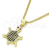 Oro Laminado Pendant Necklace, Gold Filled Style Turtle Design, with Black and Garnet Micro Pave, Polished, Golden Finish, 04.156.0298.2.20 (02 MM Thickness, 20 Inches Length)