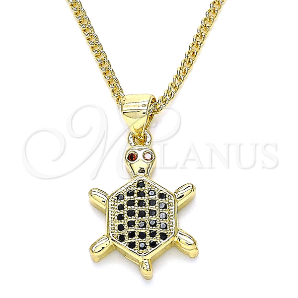 Gold Filled Necklace — Pendant Necklace Turtle Design with Black and Garnet — main product view — SKU 134292 | Oro Laminado collar — Pendant Necklace Turtle diseño with negro and Garnet — SKU 134292
