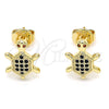 Oro Laminado Stud Earring, Gold Filled Style Turtle Design, with Black and Garnet Micro Pave, Polished, Golden Finish, 02.156.0436.2