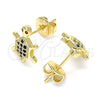 Oro Laminado Stud Earring, Gold Filled Style Turtle Design, with Black and Garnet Micro Pave, Polished, Golden Finish, 02.156.0436.2