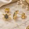 Oro Laminado Stud Earring, Gold Filled Style Turtle Design, with Black and Garnet Micro Pave, Polished, Golden Finish, 02.156.0436.2