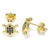 Oro Laminado Stud Earring, Gold Filled Style Turtle Design, with Black and Garnet Micro Pave, Polished, Golden Finish, 02.156.0436.2