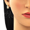 Oro Laminado Stud Earring, Gold Filled Style Turtle Design, with White and Garnet Micro Pave, Polished, Golden Finish, 02.156.0437
