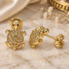 Oro Laminado Stud Earring, Gold Filled Style Turtle Design, with White and Garnet Micro Pave, Polished, Golden Finish, 02.156.0437
